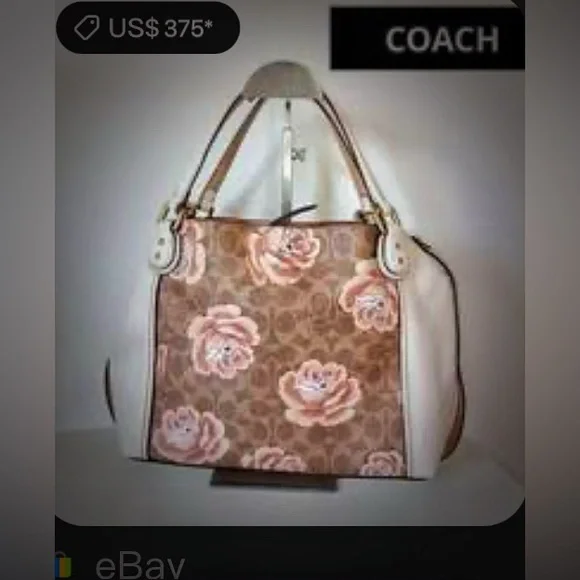 Vintage Y2K Coach Brown and Cream Floral Shoulder Bag, have other new handle - Picture 4 of 17
